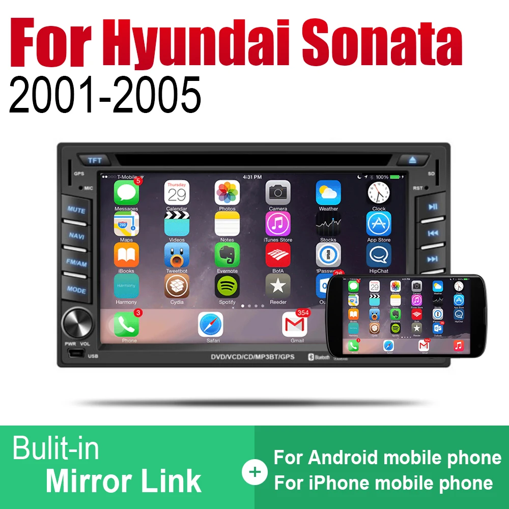 Автомагнитола ZaiXi с DVD плеером Android 2 Din для Hyundai Sonata V6 Gold 2001 ~ 2005 GPS навигация