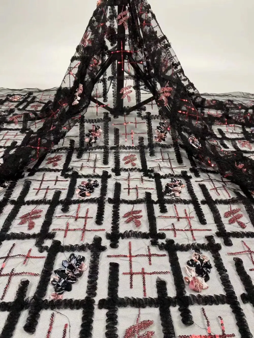 

Pretty Evening Tulle Material French Net Lace Fabric With Sequins For Sewing Lady Dress PAN360 (5Yards/lot)