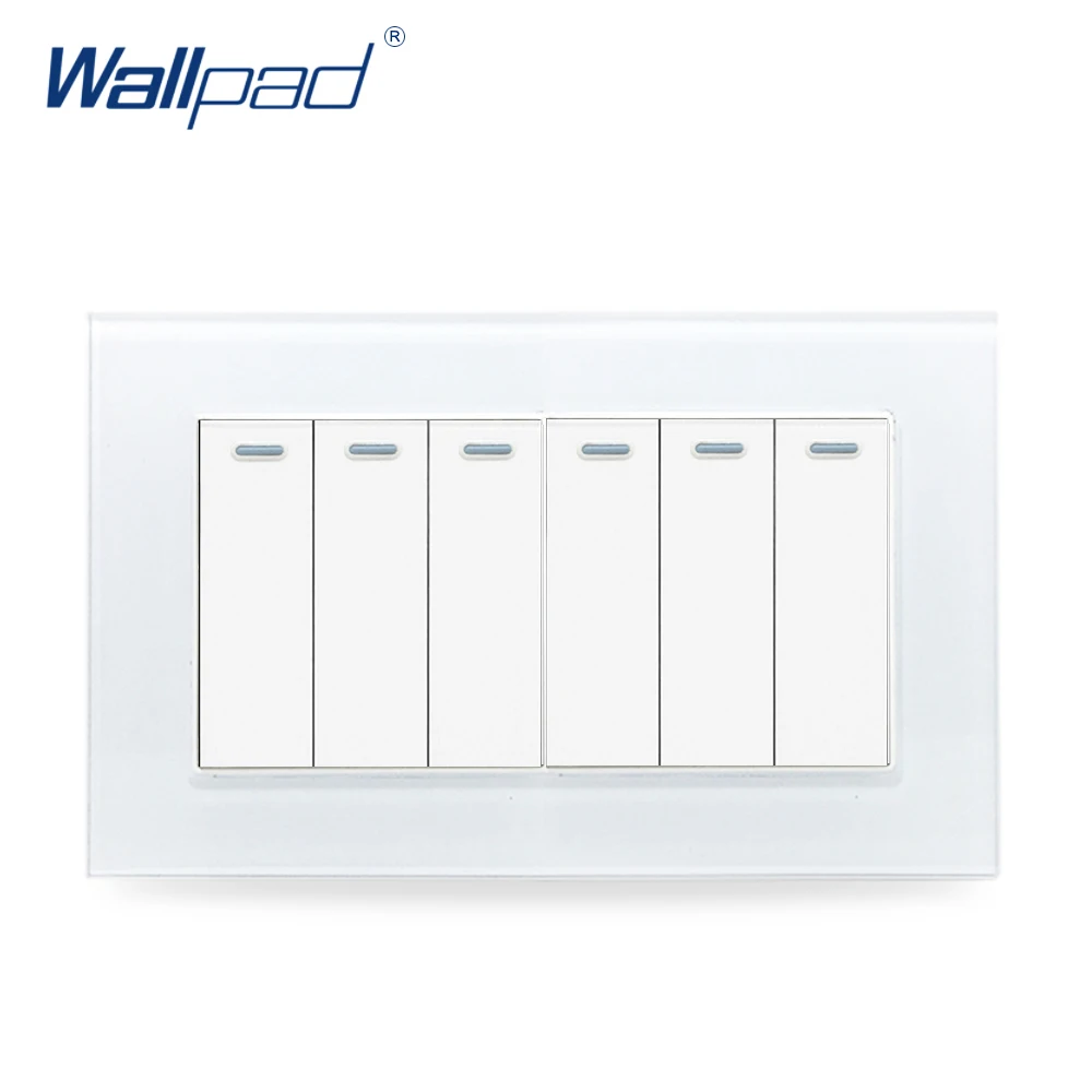 

New Arrival 6 Gang 2 Way Wallpad Crystal Glass Panel 16A EU 110V-240V 146*86mm Double 3 Gang 2 Way Switches