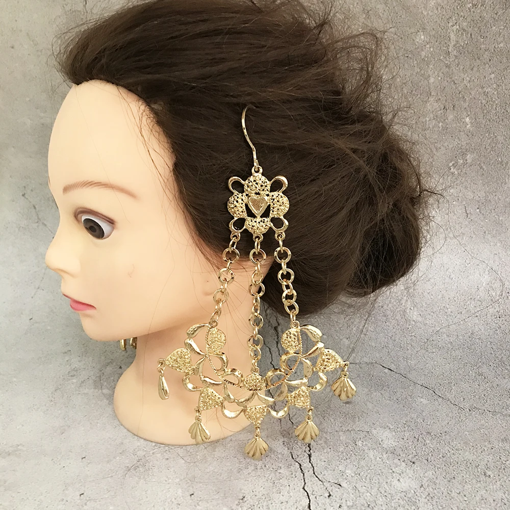 

Крупные металлические серьги большого размера, женские серьги с искусственными волосами, серьги с двумя вырезами в виде цветов, ювелирные и...