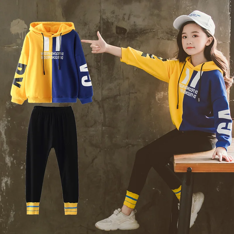 

Dazzling Spring Autumn Warm Girls Suit Cotton Sweater + Pants 2Pcs/Sets Teenage Children's School Clothing Kids Party High Quali