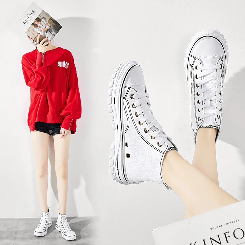 

2019 Brand woman Skateboard Shoes High-top Leather Sneakers Lace-up Athletic Women Sport Shoes Tenis Feminino Esportivo