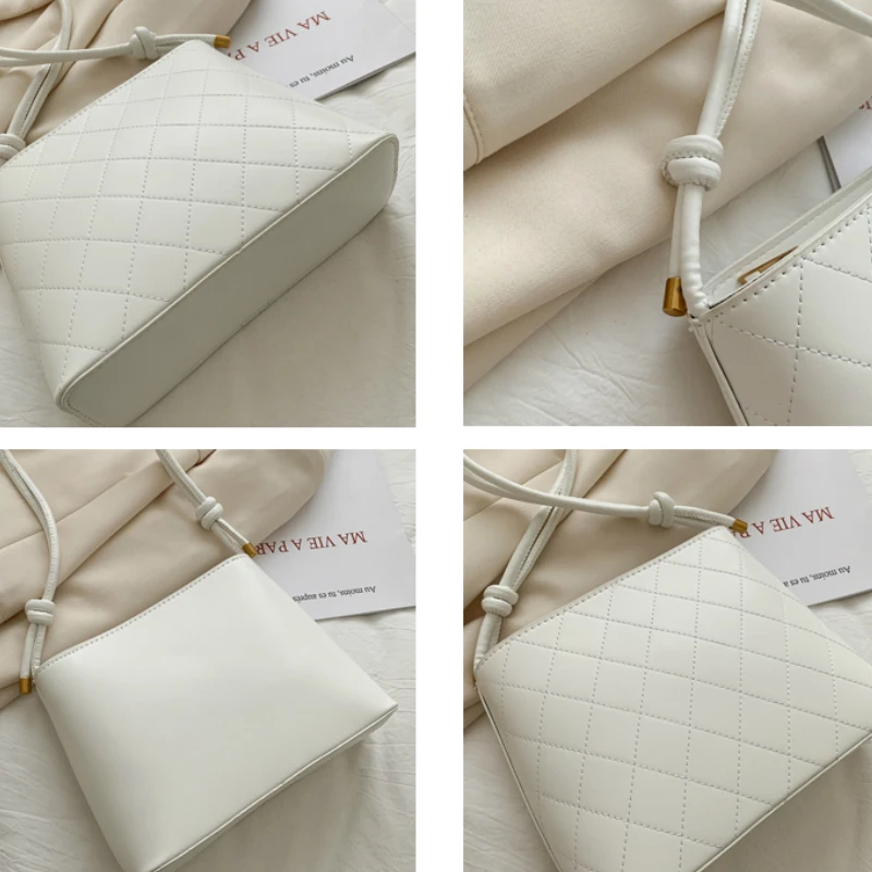 

Shoulder Bags Women PU Leather Diamond Lattice Underarm Handbags Elegant Brief Tote Fall Retro Trendy All-match Street Shopping