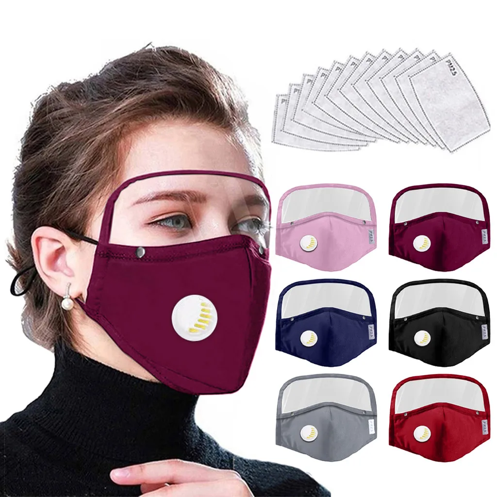 

Detachable Face Mask Breathing Valve With Eyes Shield 6 Masks + 12 Filters Women/Men Mouth Masks Mascarillas Mascherine Lavabili