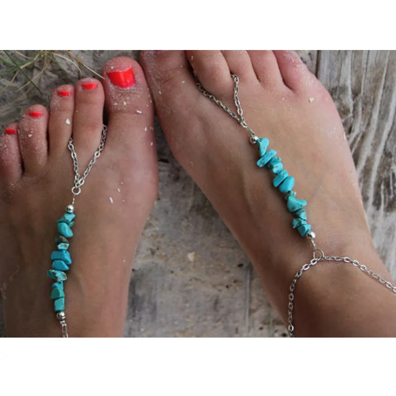 Браслеты на ногу женские с голубым камнем пляжные ювелирные украшения для лета