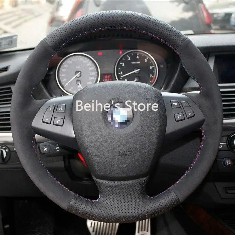 

Anti Slip All Black Swede Leather Hand Sewing Steering Wheel Cover For BMW X5