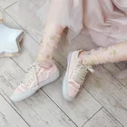 Модные блестящие золотистые и серебристые женские носки со звездами, сетчатые прозрачные носки в японском и корейском стиле