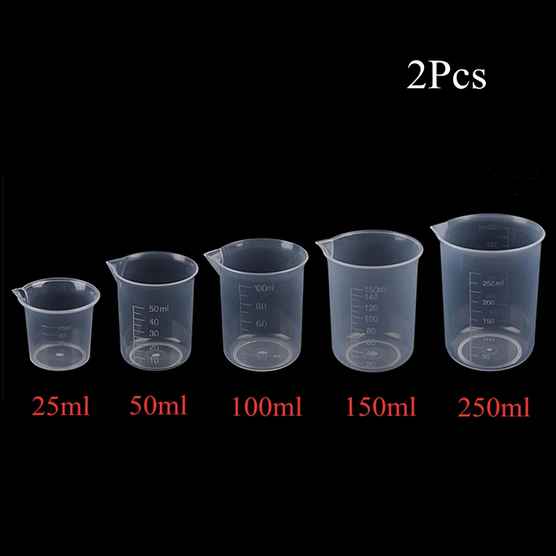 

2Pcs/Lot 25/50/100/150/250ml Transparent Kitchen Laboratory Plastic Volumetric Beaker Measuring Cup Laboratory Study Supplies