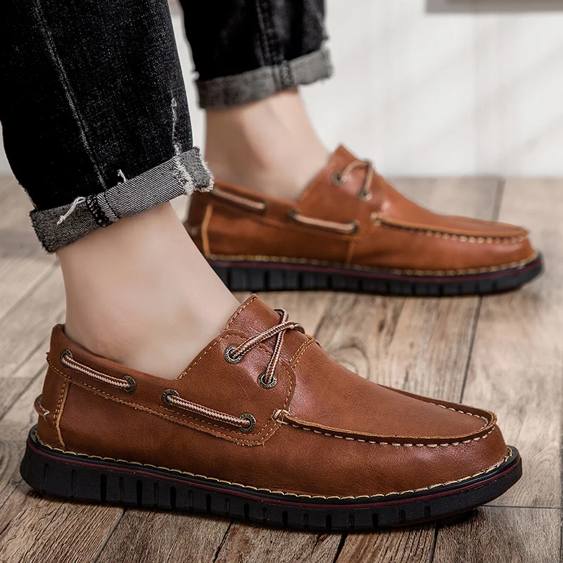 

Genuine Leather Driving Shoes Men ,Plus Size Fashion Docksides Classic Boat Shoes,Design Outdoor Flats Loafers For Men