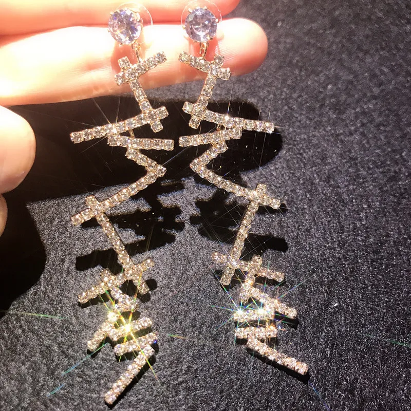 FYUAN длинные кисточки кристаллы Висячие серьги для женщин Bijoux нерегулярные Стразы Висячие серьги Модные Ювелирные изделия Подарки