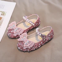 pink silver girls shoes bowknot rhinestone little princess crystal shoes for wedding party kids dance performance single shoes