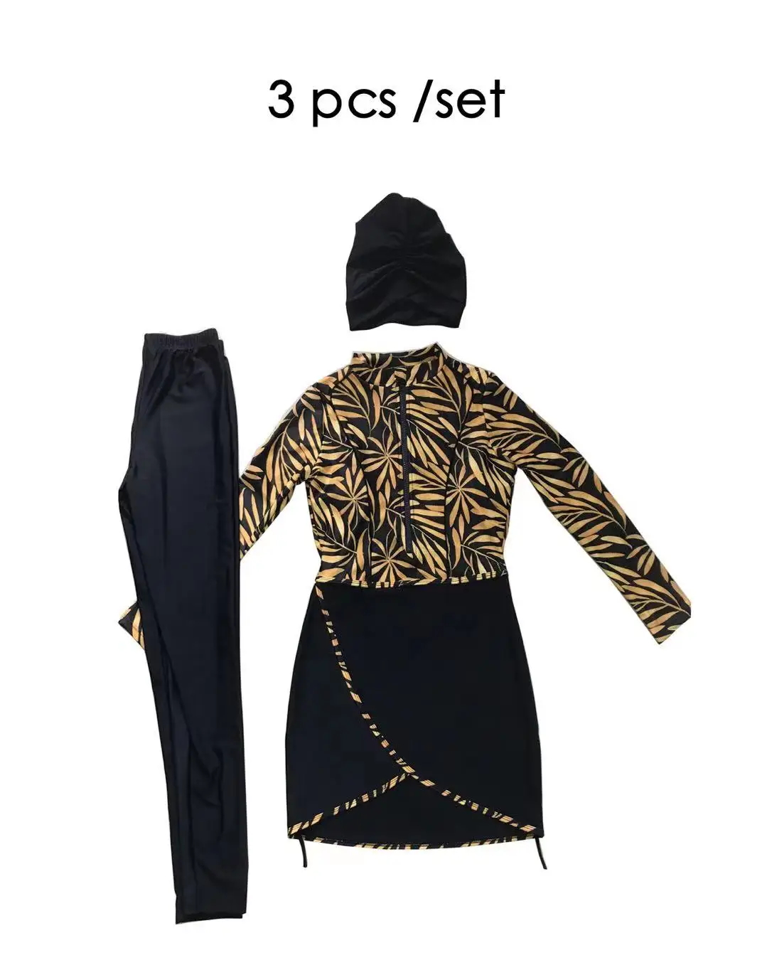 

Muslim Swimwear Women Modest Patchwork Hijab Long Sleeves Sport Swimsuit 3pcs Islamic Burkinis Wear Bathing Suit