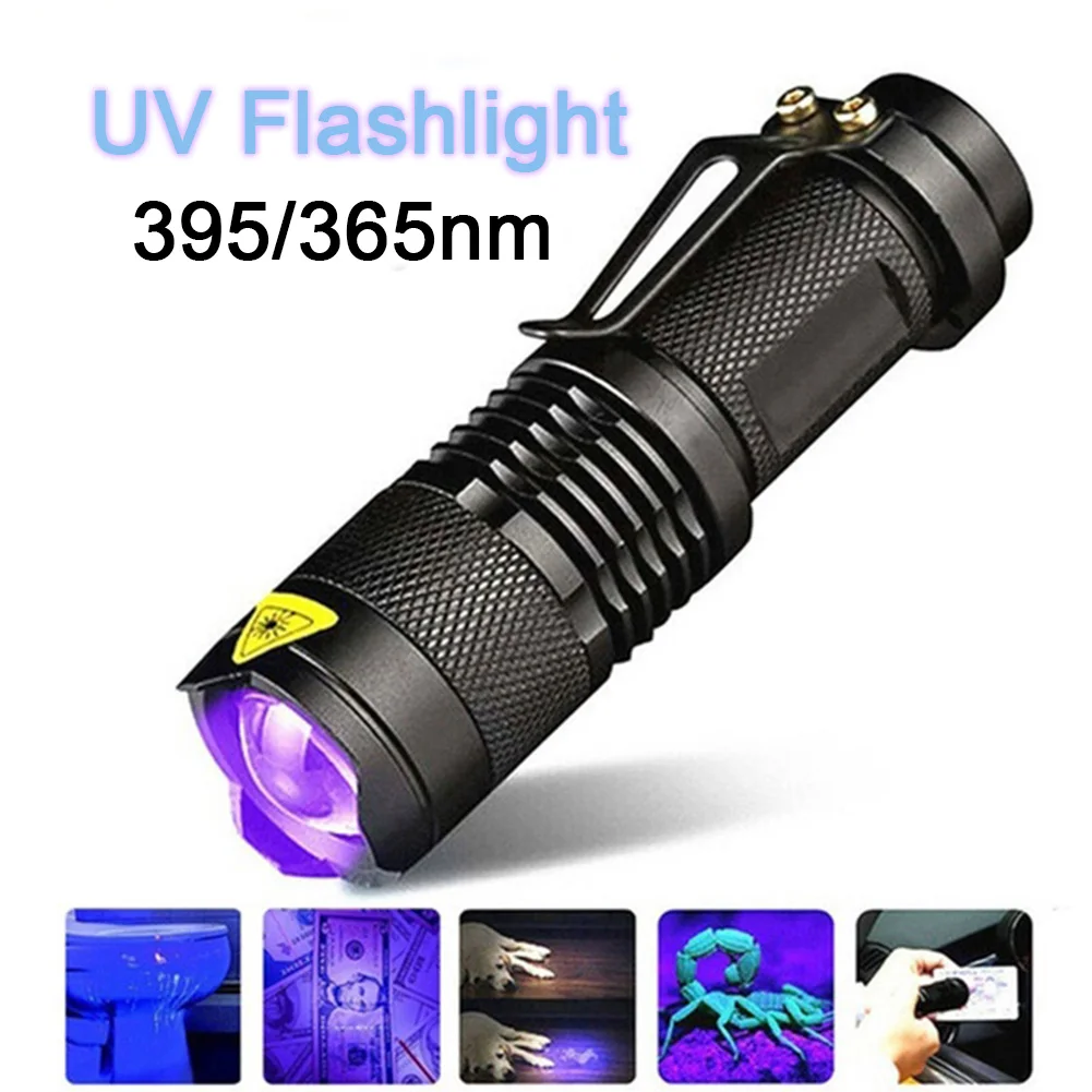 

Black Light 365/395 nm UV Flashlight Handheld Portable Ultraviolet Detector Fluorescent Agent Detection Purple Lamp Flashlight