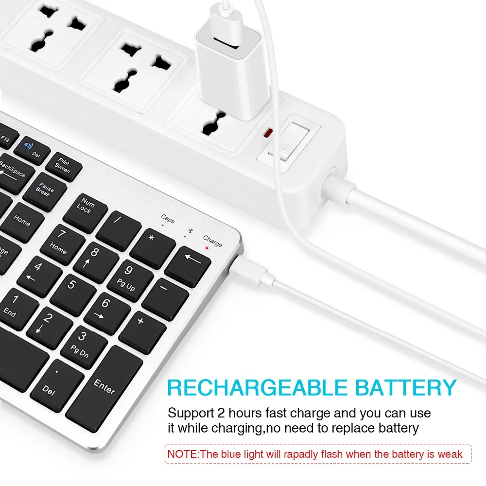 Zienstar ультра тонкая стандартная Bluetooth клавиатура для IPAD, MACBOOK, ноутбука, компьютера и планшета, перезаряжаемая литиевая батарея