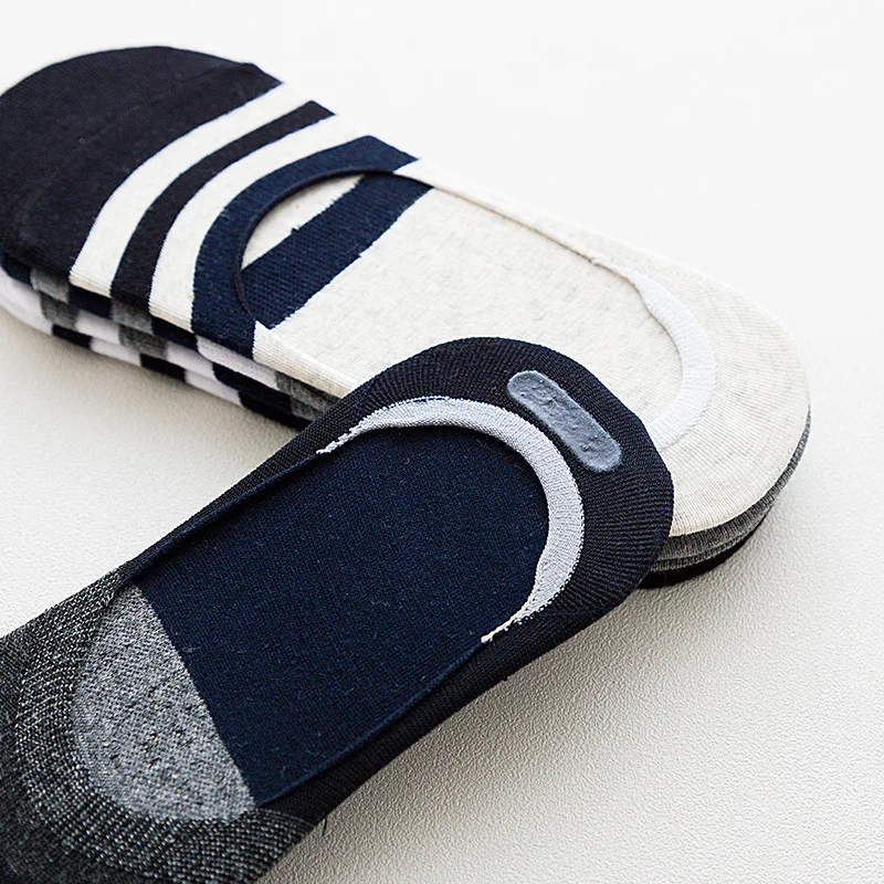 5 Pairs Men Invisible Socks Non-slip Silicone Striped Boat Spring Summer Fashion Ankle Sock Cotton Short Meias |
