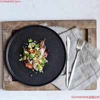 8 inch japanese style black ceramic steak plate household tableware hotel western food plate steak plate specialty plate