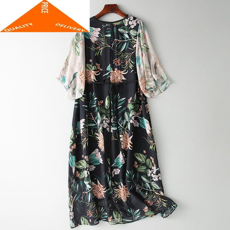 Женское длинное платье из натурального шелка с принтом элегантные винтажные