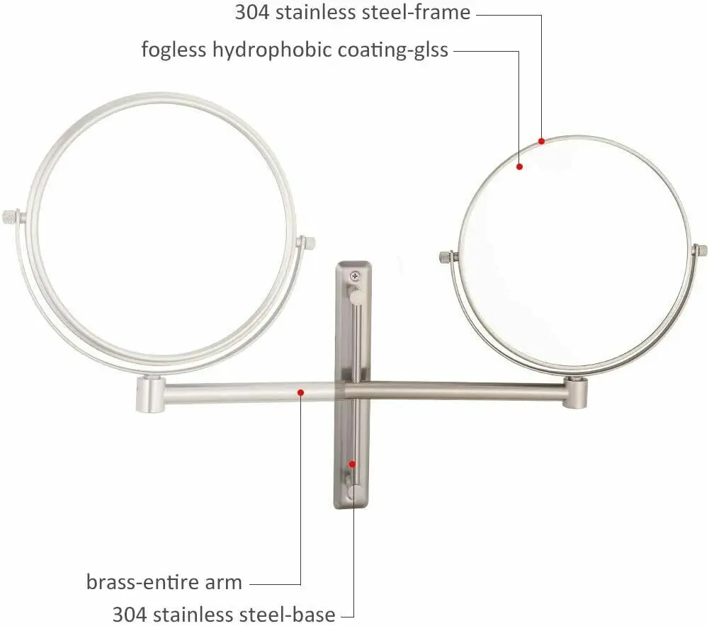 GURUN 8'' Nickel Finished 3/5/7/10X Magnification Wall Mounted Double Sided Vanity Shaving Cosmetic Bathroom Hotel Makeup Mirror |