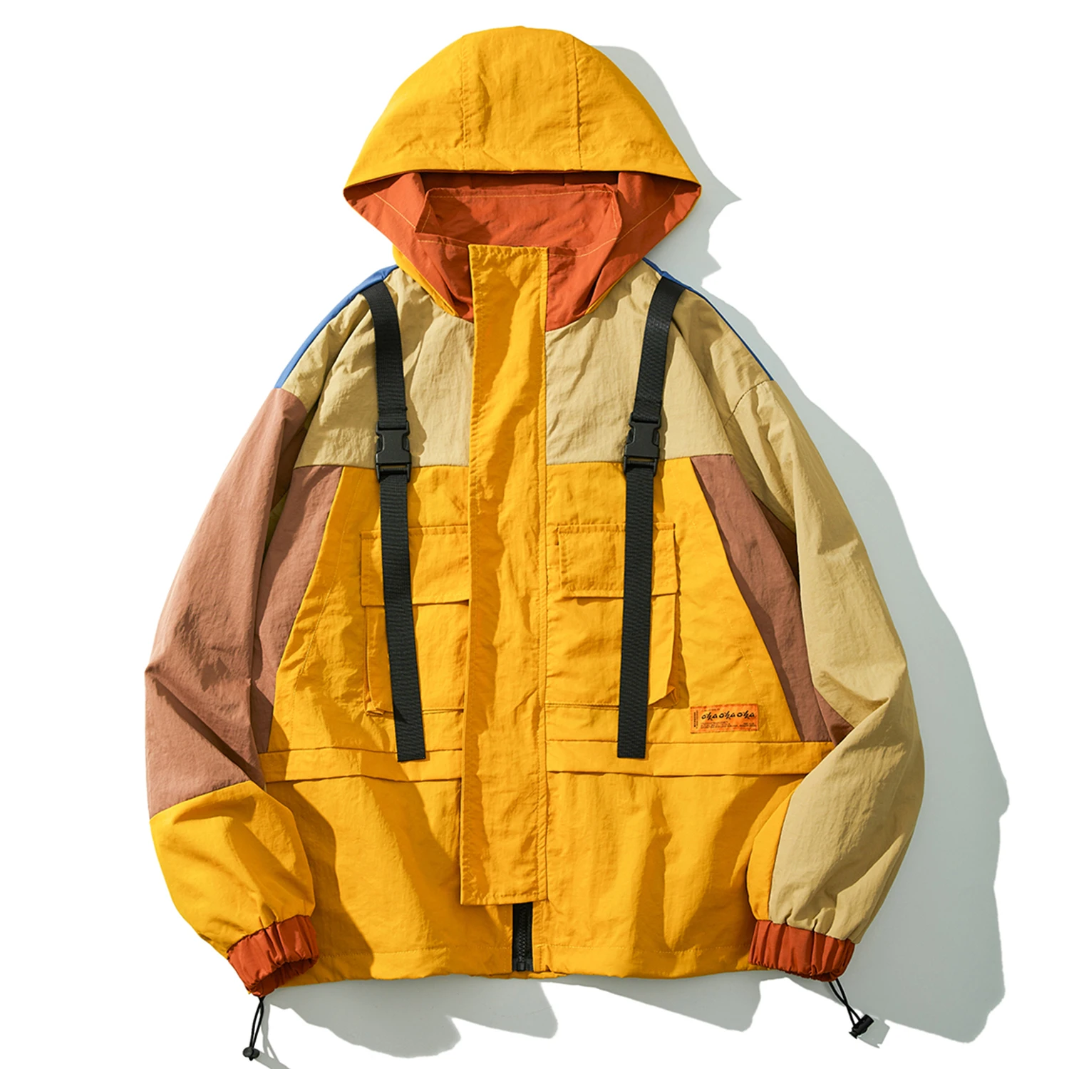 Куртка-карго Мужская в стиле Харадзюку лоскутный пиджак-пальто с лентами и