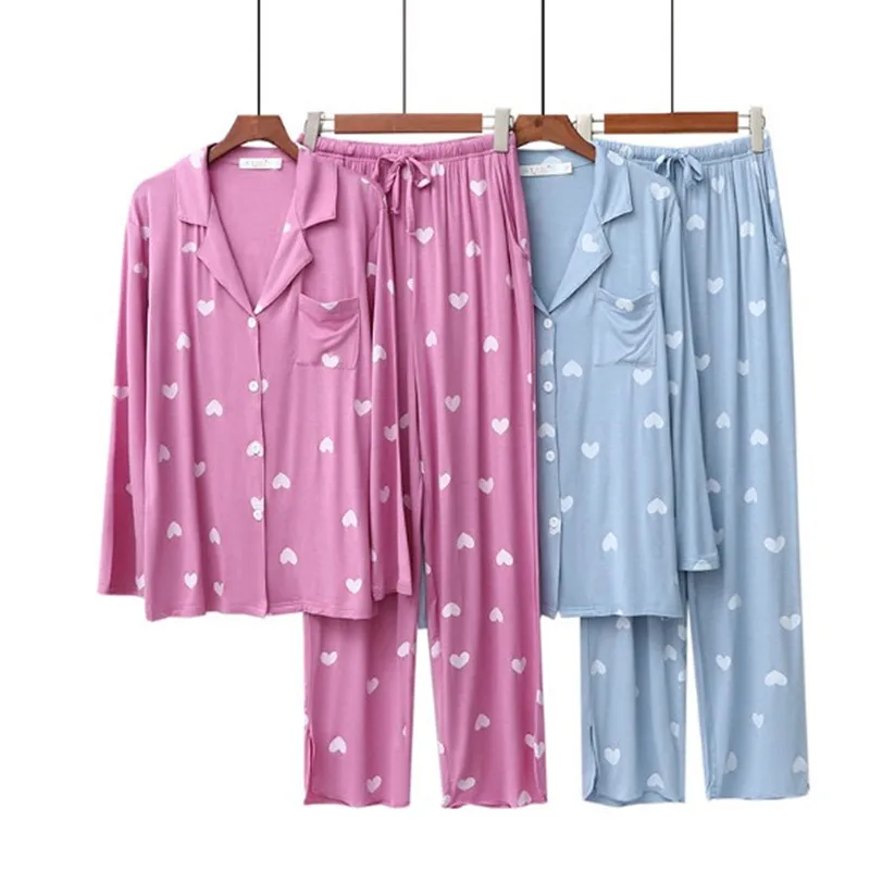 

Modal Cotton Comfortable Women Pajamas Set Long Sleeve Print Lounge Wear Home Clothes Autumn Winter Pyjamas Female Night Pijama