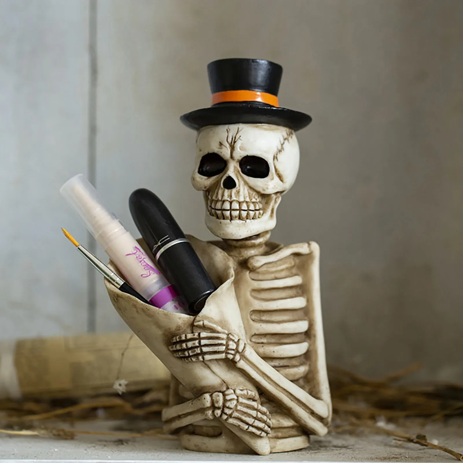 Органайзер настольный в стиле ретро для ручек с черепом|Хранилище дома и офиса| |