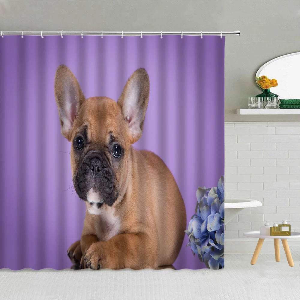 

Cute Animal Cat Butterfly Dog Shower Curtain Fabric High Quality Bathroom Supplies Home Decor With Hooks Cloth Curtains Washable