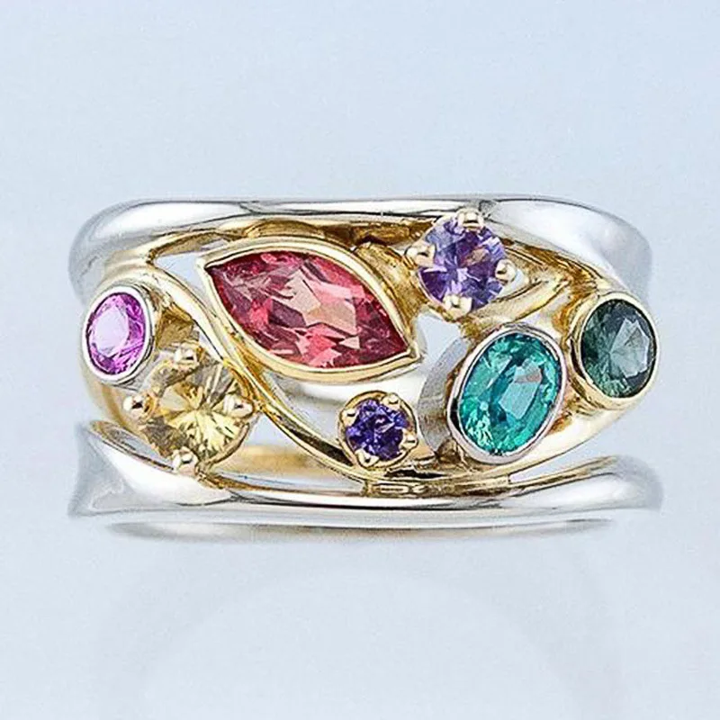 

Новое модное обручальное кольцо с разноцветным камнем в европейском и американском стиле, Популярные универсальные женские ювелирные изде...