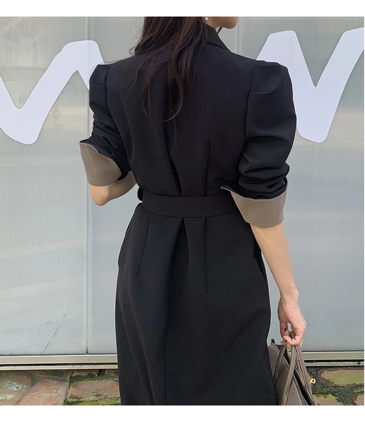 

Vintage double breasted trench for women Sashes slim long trench female Winter office solid trench dress