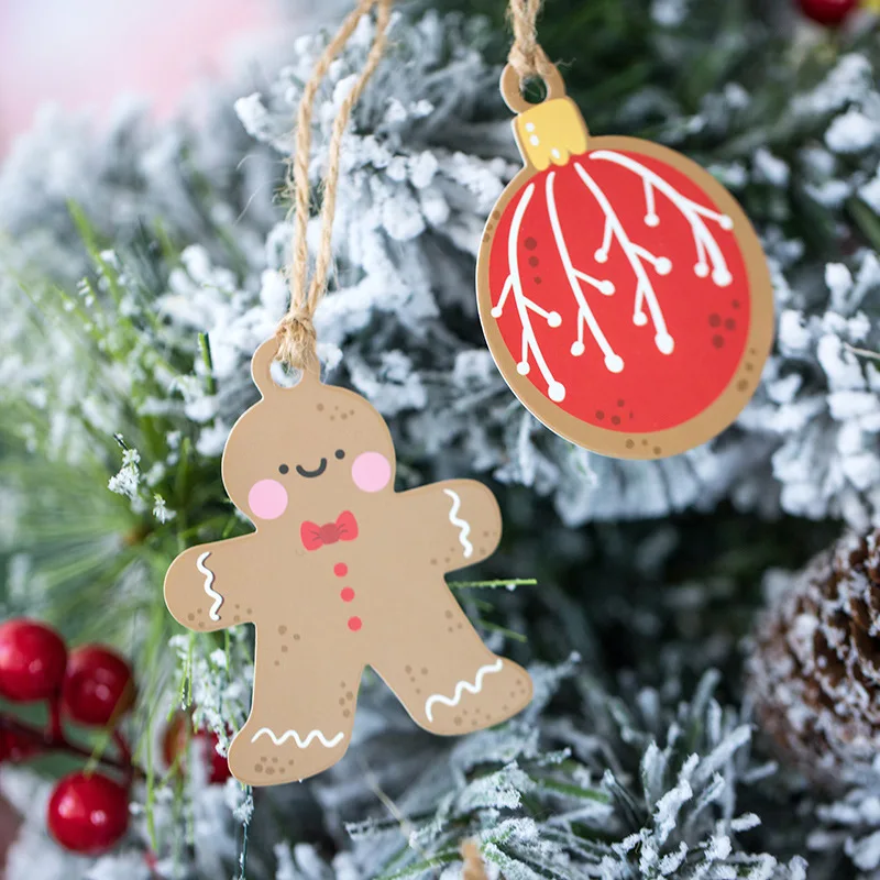 Счастливого Рождества бумажные закладки милый мультфильм Пряничный человек дерево Подарочная бирка рождественские вечерние украшения бирка Упаковка Этикетки 50 шт