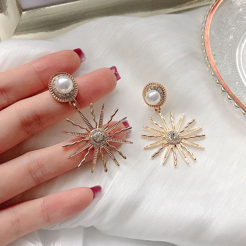 Новые корейские серьги-подвески в виде древних римских цветов со стразами и