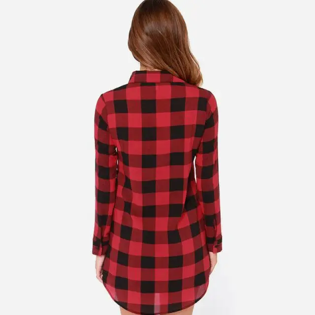 Женская офисная блузка Повседневная Свободная рубашка в клетку с длинным
