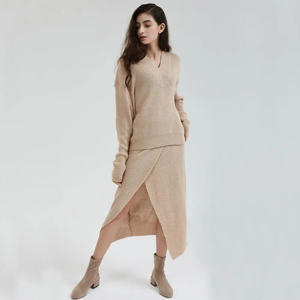 Женский свитер с длинным рукавом Wixra повседневный Однотонный V-образным вырезом и