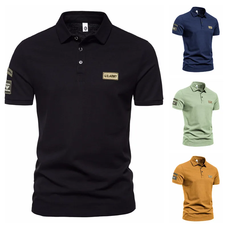 

Summer Fashion Men's Breathable Short-sleeved T Shirt New Solid Color Lapel Top Daily Work Casual Tee