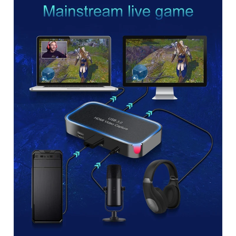 

CK200 1080P USB 3.0 HDMI Video Capture Card 4K HDMI Video Grabber Loop Out Record Box with Mic for Game Live Streaming