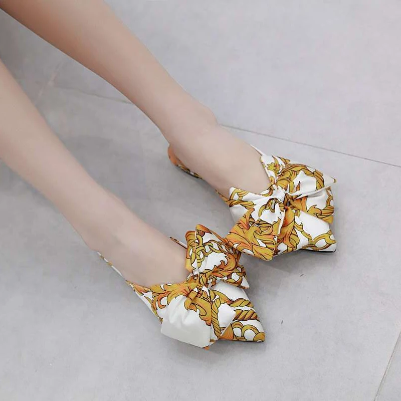 Мюли женские домашние на плоской подошве шлепанцы с бантом бабочкой сланцы