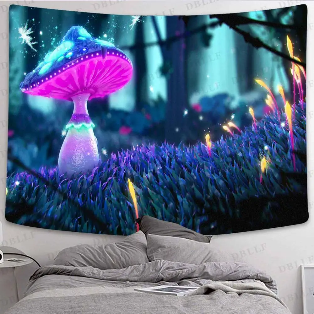 

Simsant Psychedelic Mushroom Forest Tapestry Trippy Fairy Tale Art Wall Hanging Tapestries for Living Room Home Dorm Decor