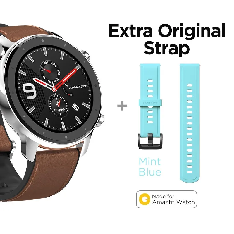 S-Extra MTblue Strap Глобальная версия Amazfit GTR 47 мм Смарт-часы 5ATM водонепроницаемые Смарт-часы 24 дня батарея управление музыкой кожаный силиконовый ремешок - Цвет: S-Extra MTblue Strap