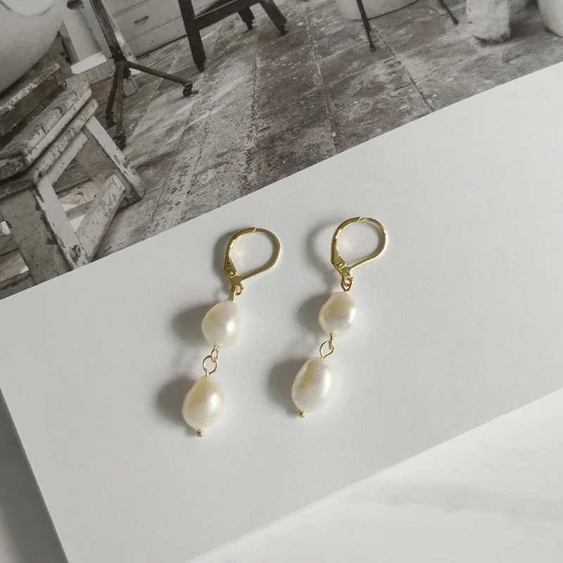 

Unique Design Multiple Genuine Pearl Long Earrings for Women Brass Gold Color Irregular Freshwater Pearl Hanging Dangle Earrings