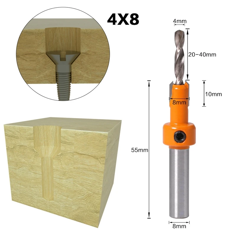 

8mm Shank HSS Woodworking Countersink Router Bit Set Screw Extractor Remon Demolition for Wood Milling Cutter 5Pcs/Set