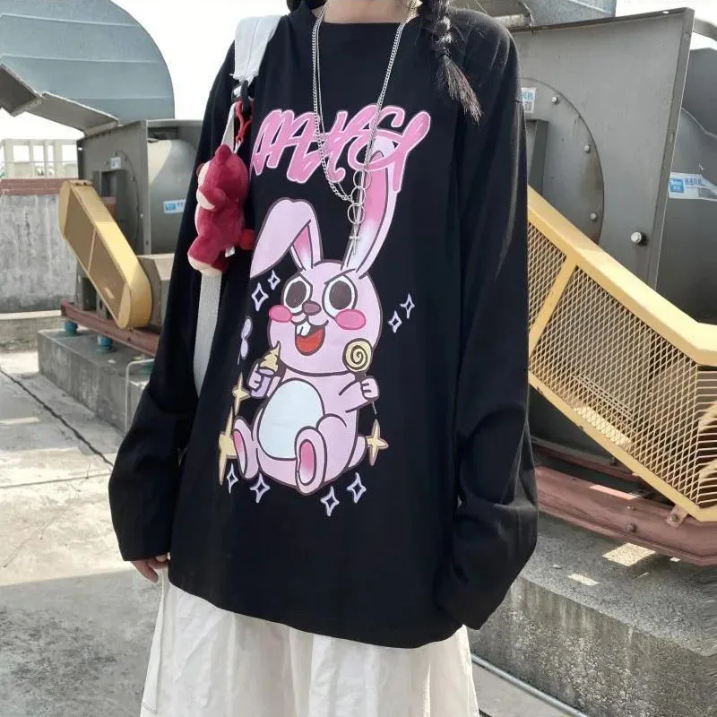 

Cotton T Shirt Goth y2k Rabbit Kawaii Long Sleeve O-Neck Tops Women dropshipping Autumn Harajuku oversize Aesthetic clothes