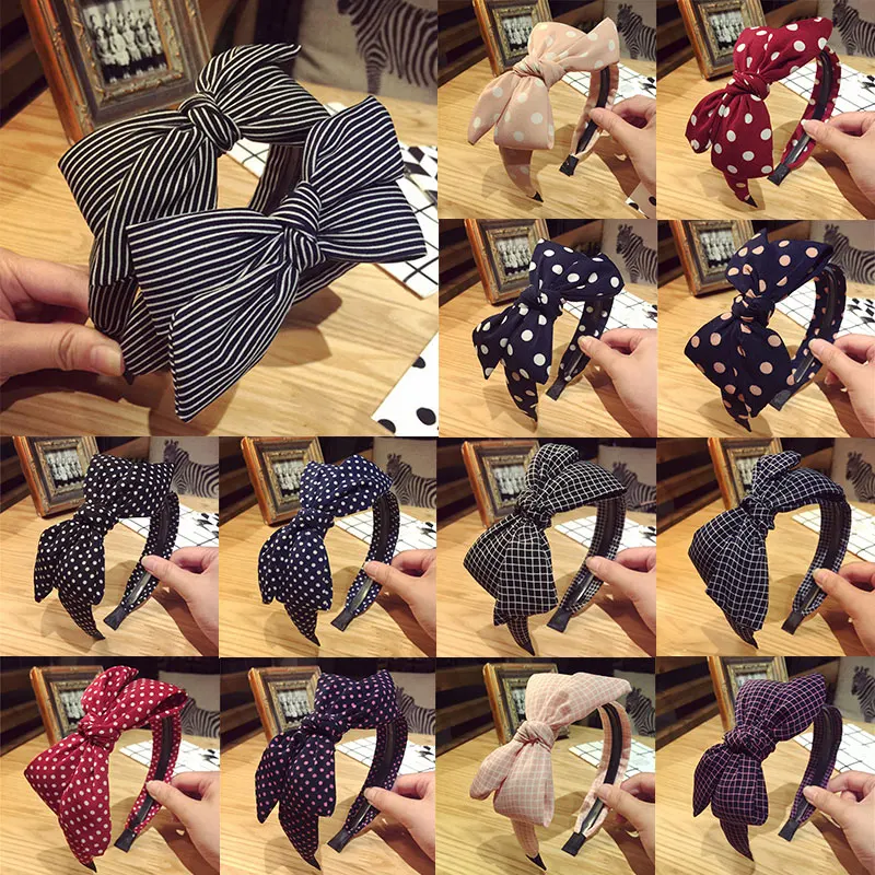 Ободок для волос в клетку с большим бантом аксессуар полоску зубцами широкими