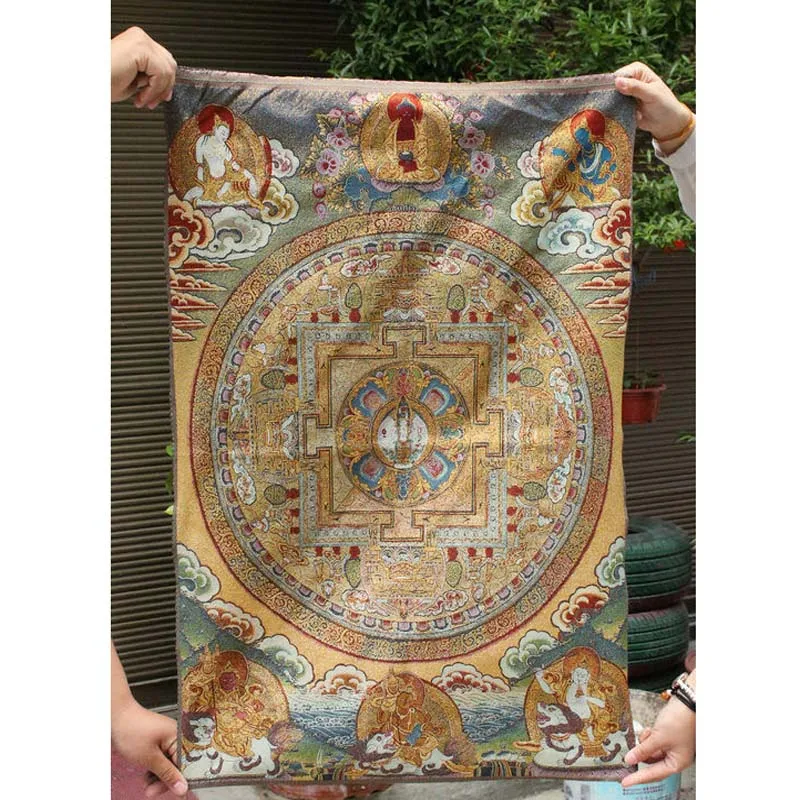 

36" Tibet Buddhism Silk Cloth Mandala-Sacred Geometry Thangka Painting Mural