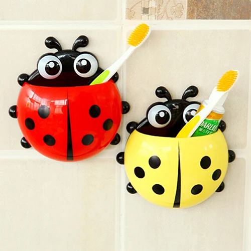 

Cute ladybug insect toothbrush holder Cartoon Toiletries Toothpaste Holder Wall Suction Bathroom Sets cup tooth brush container