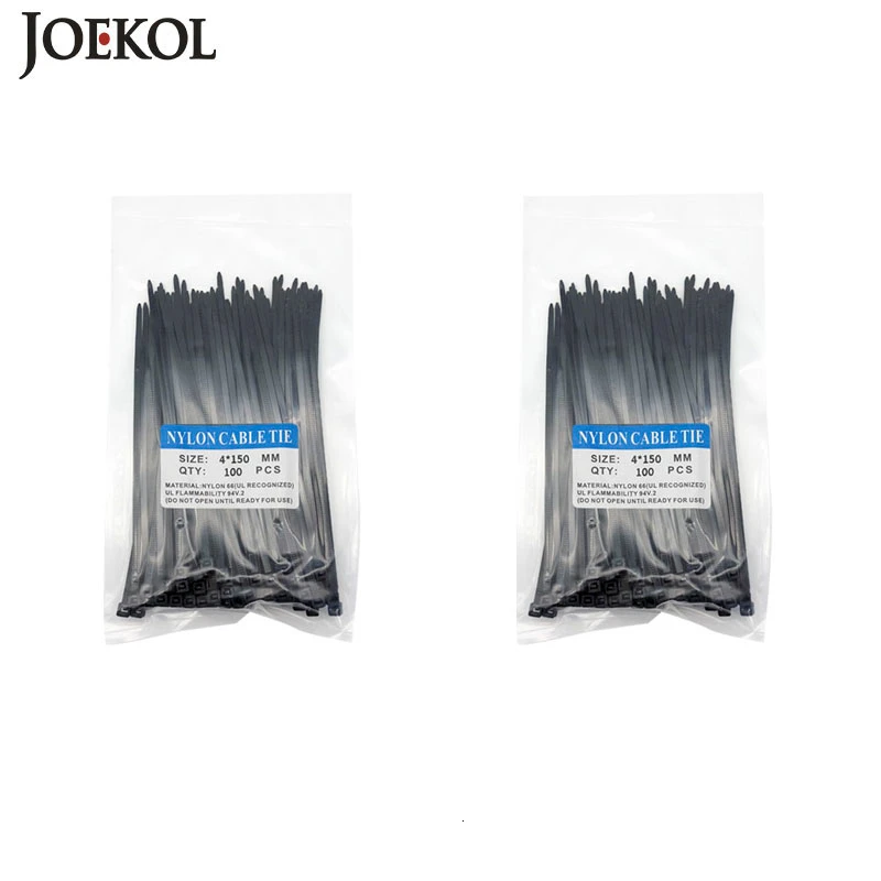 200 шт. 4*150 самоблокирующиеся Нейлоновые кабельные стяжки черная пластиковая