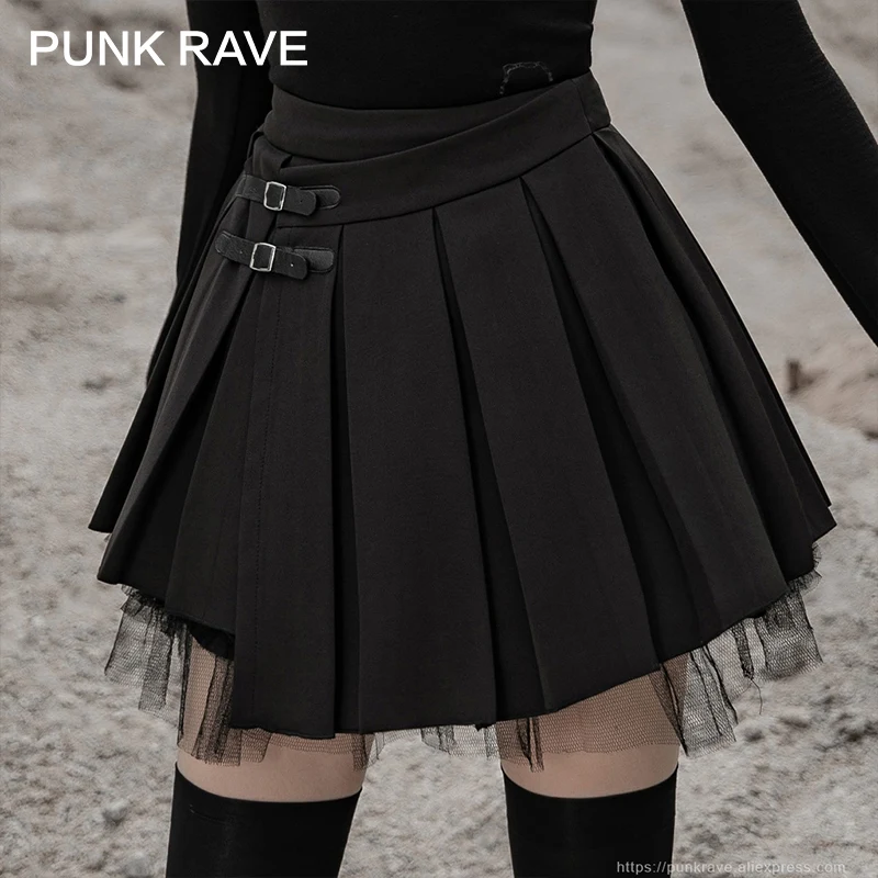 Женская плиссированная юбка из искусственной кожи с пряжкой в стиле панк