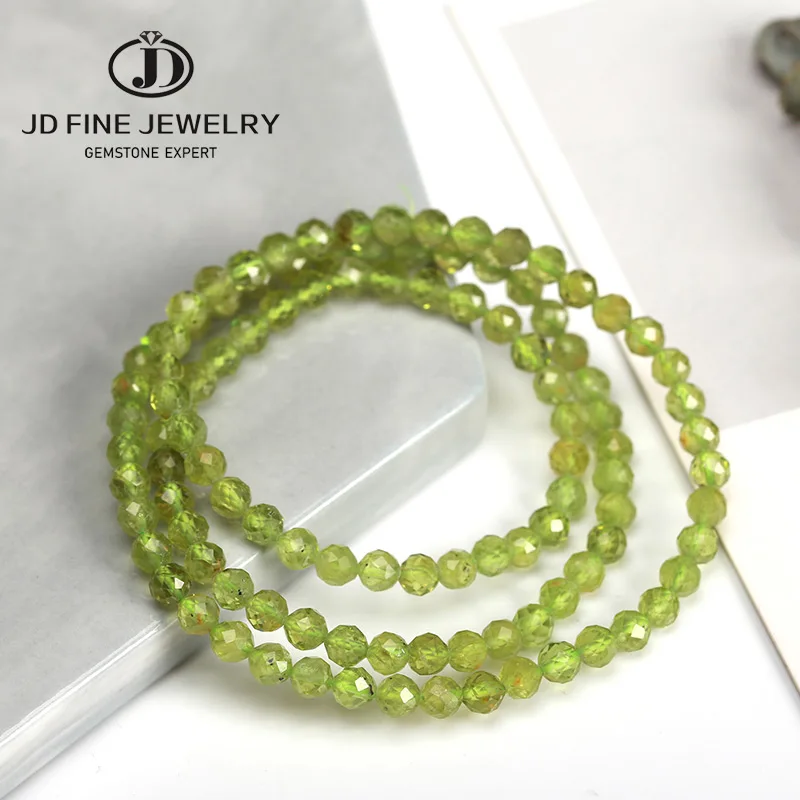 JD натуральный камень Зеленый Перидот тонкий многослойный браслет драгоценный