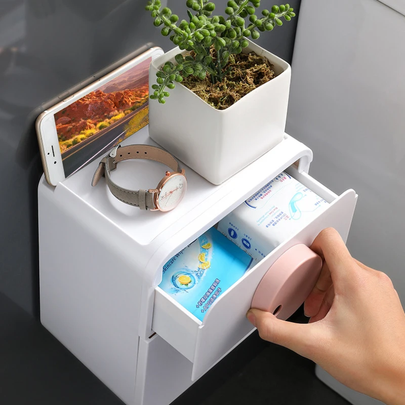

Toilet Punch-free Wall-mounted Paper Roll Holder Waterproof Creative Paper Box Creative Roll Holder More Practical Save Space