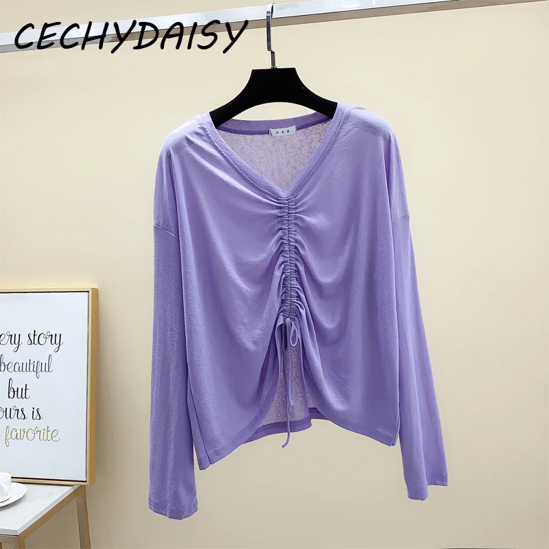 Трикотажная одежда из вискозы женские солнцезащитные Джемперы топ на шнуровке