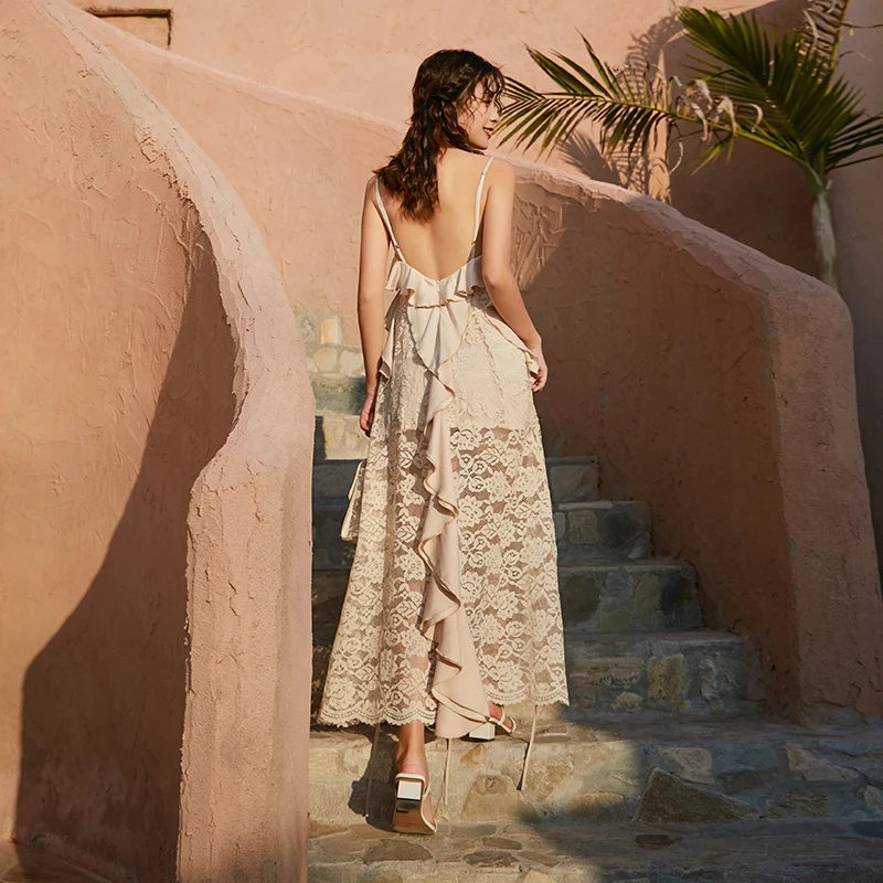 

Женский винтажный сарафан YAMDI, однотонное подиумное платье макси на бретелях-спагетти с открытой спиной, без рукавов, в стиле бохо, лето 2020