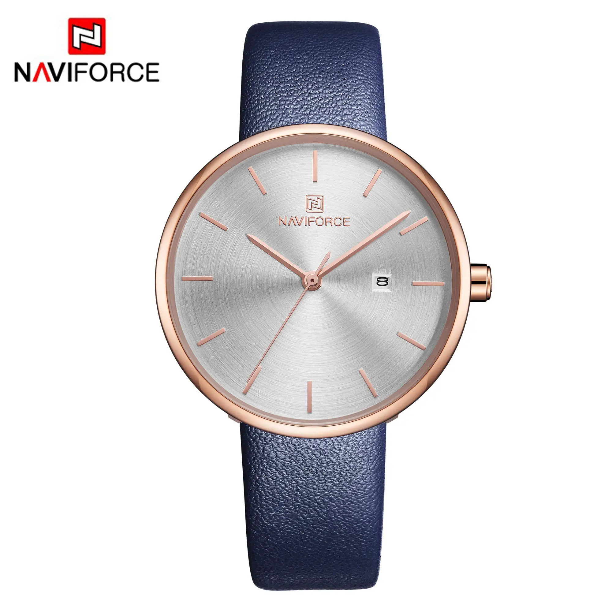 Blue White NAVIFORCE женские часы модные женские красные PU ремешок для часов кварцевые Дата повседневные часы водонепроницаемые наручные часы подарок для девушки жены женщины - Цвет: Blue White